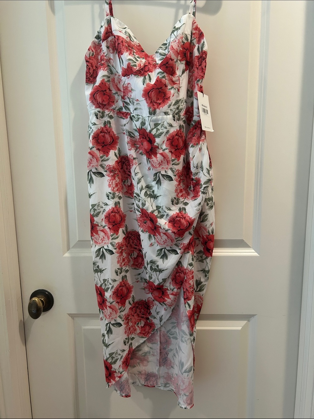 Hello Molly Floral Sweetheart Spaghetti -Strap Midi Dress Red Pink Bloom size 8